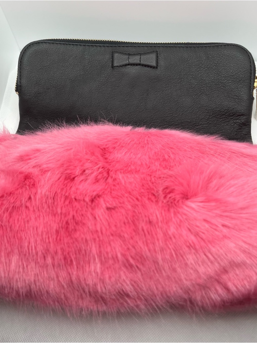 kate spade Pink Faux Fur and Black Leather Foldover Wristlet - Picture 3 of 4